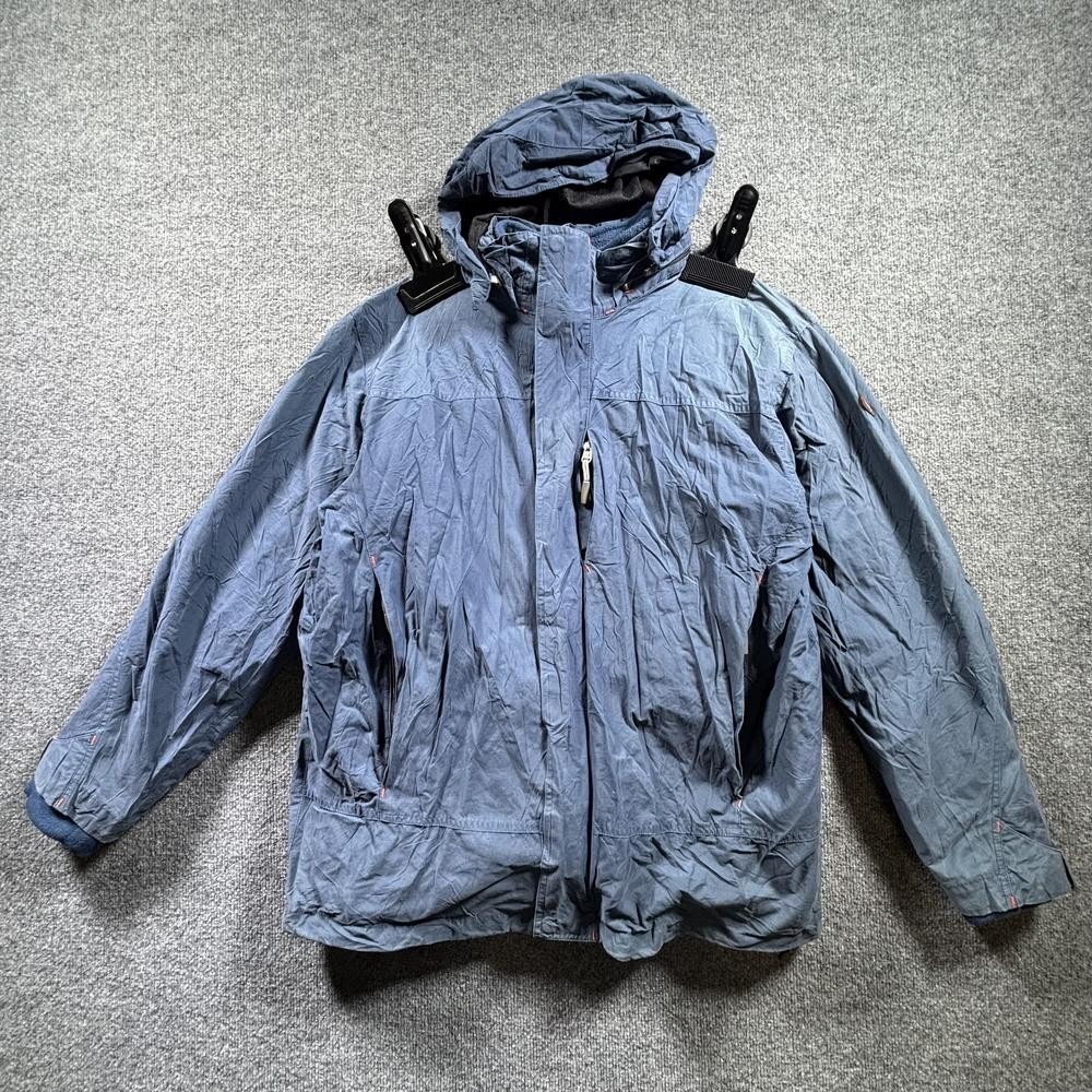 Timberland Windbreaker Jacket Men's L Blue Polyester Fleece-Lined Hooded Zip-Up